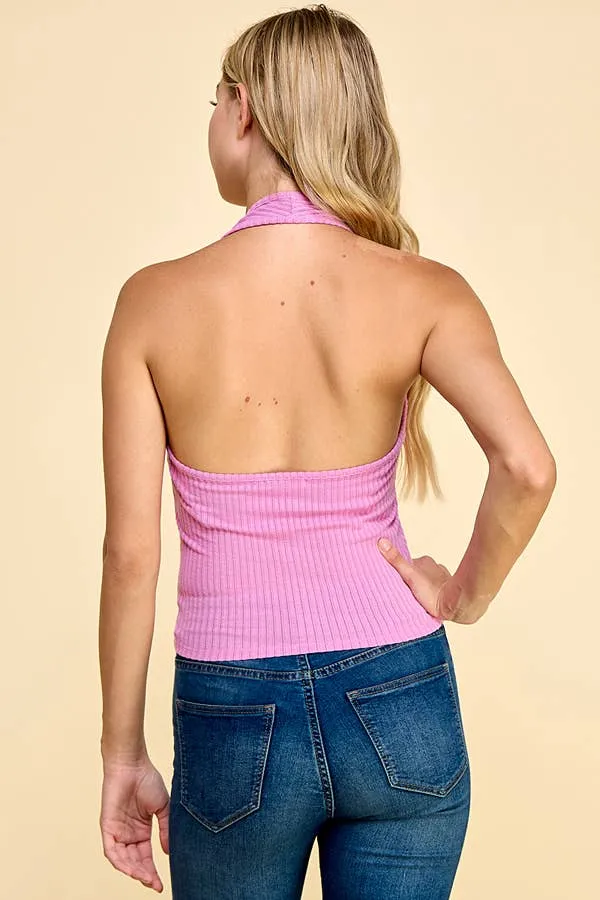 FRONT ZIP UP HALTER BUBBLE RIB TOP sold by Heart & Hips product image thumbnail 4
