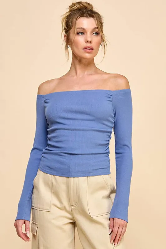 OFF SHOULDER RUCHED TOP sold by Heart & Hips