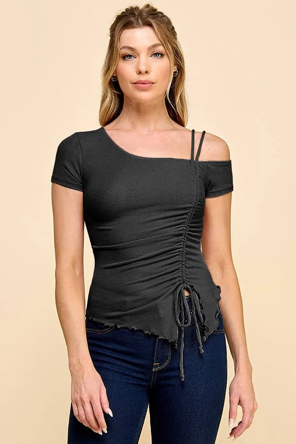 ASYMMETRICAL GATHERED ONE SHOULDER TOP sold by Heart & Hips product image thumbnail 4