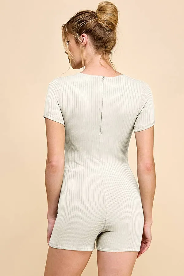 CREW NECK SHORT SLEEVE RIB DOUBLE LAYERED CATSUIT sold by Heart & Hips product image thumbnail 3