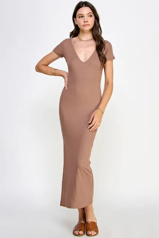 DOUBLE V-NECK RIBBED MAXI DRESS sold by Heart & Hips