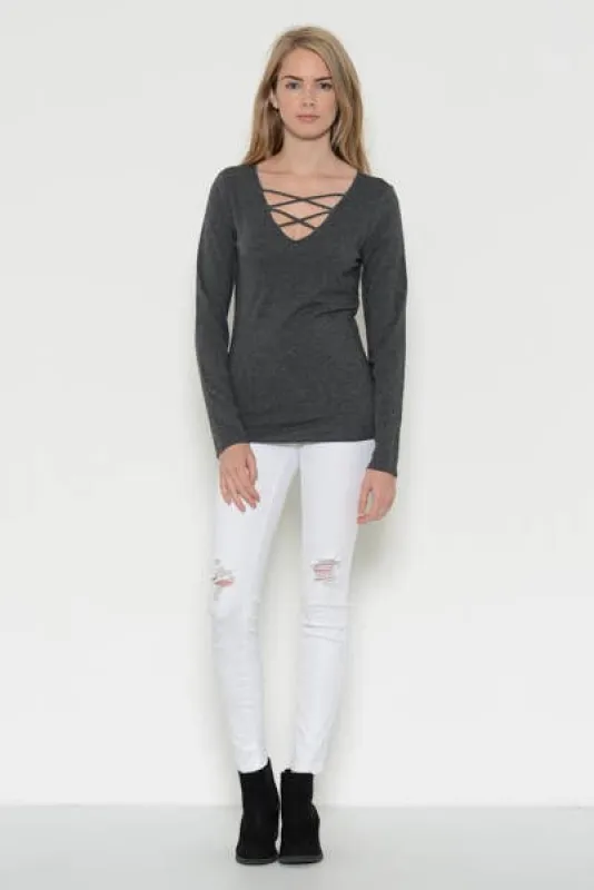 Front Cross Long Sleeve Top sold by Heart & Hips