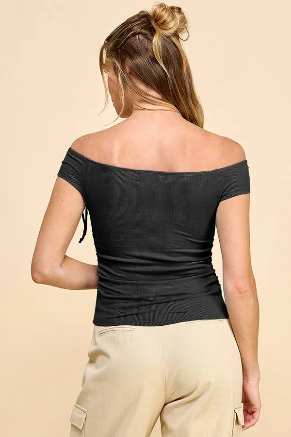 Off Shoulder With Ruching With Tie Top sold by Heart & Hips product image thumbnail 3