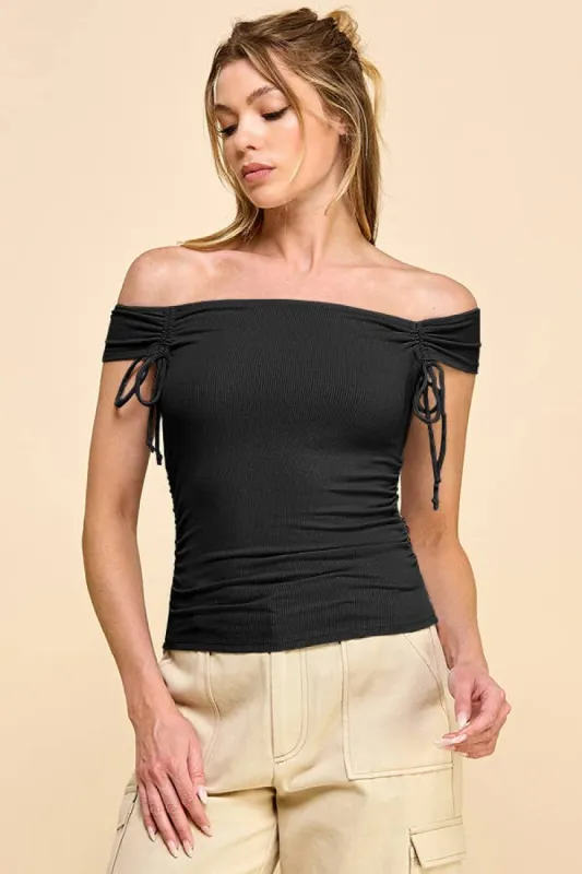 Off Shoulder With Ruching With Tie Top sold by Heart & Hips