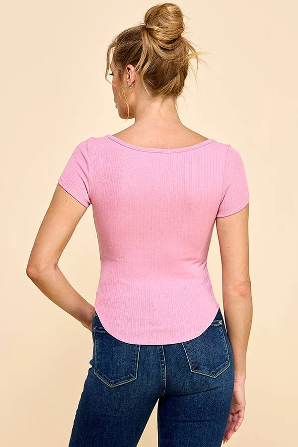 SQUARE NECK TINY NOTCHED DETAIL SHORT SLEEVE TOP sold by Heart & Hips product image thumbnail 3
