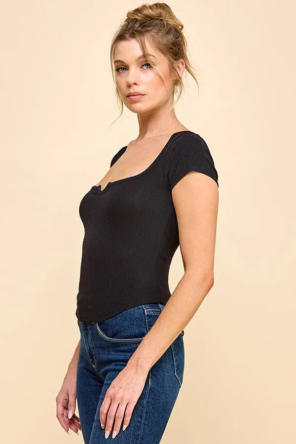 SQUARE NECK TINY NOTCHED DETAIL SHORT SLEEVE TOP sold by Heart & Hips product image thumbnail 5