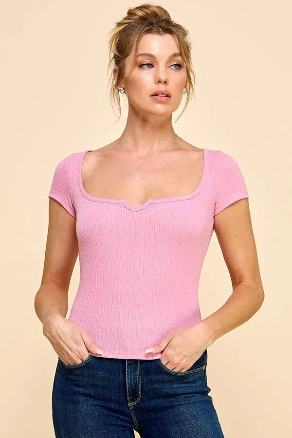 SQUARE NECK TINY NOTCHED DETAIL SHORT SLEEVE TOP sold by Heart & Hips