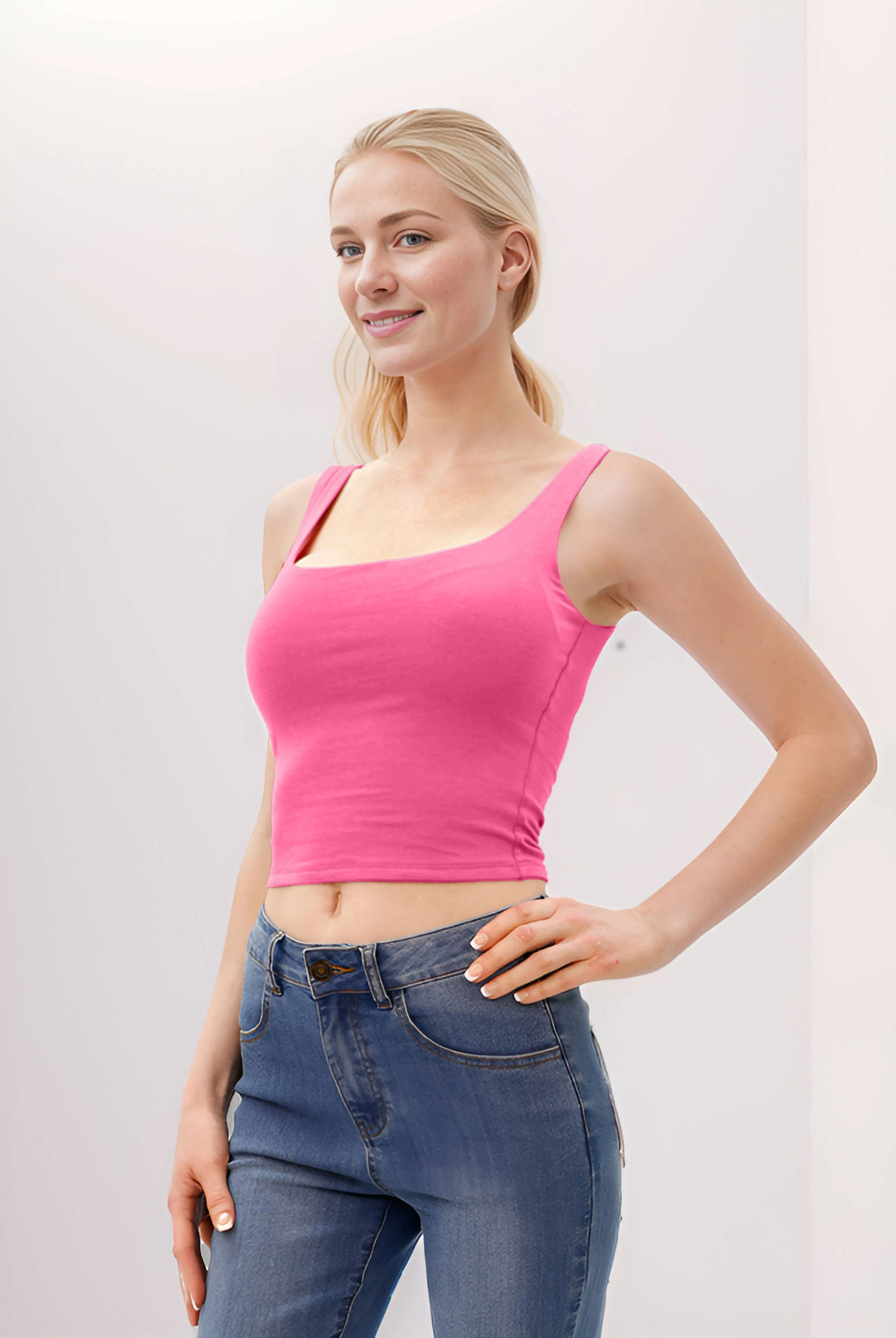 DOUBLE SCOOP NECK DOUBLE LAYERED CROP TANK TOP sold by Heart & Hips product image thumbnail 2