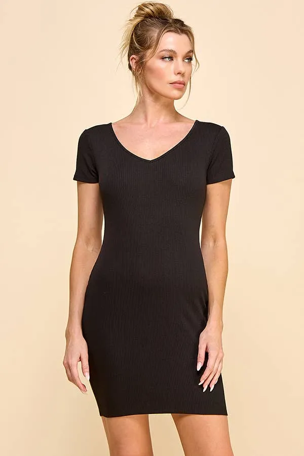 SHORT SLEEVE RIB V-NECK MINI DRESS sold by Heart & Hips