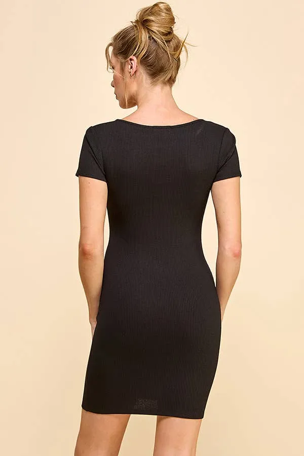 SHORT SLEEVE RIB V-NECK MINI DRESS sold by Heart & Hips product image thumbnail 3