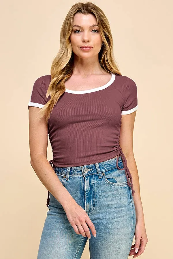 Short SLV Contrast Binding Ribbed Top sold by Heart & Hips product image thumbnail 3