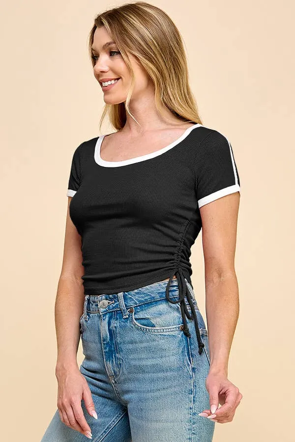 Short SLV Contrast Binding Ribbed Top sold by Heart & Hips product image thumbnail 2