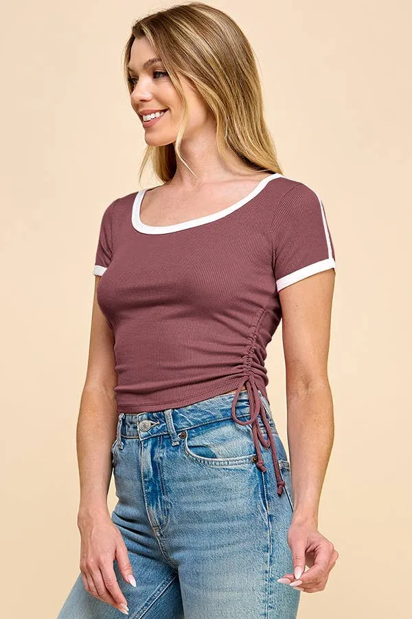 Short SLV Contrast Binding Ribbed Top sold by Heart & Hips product image thumbnail 4