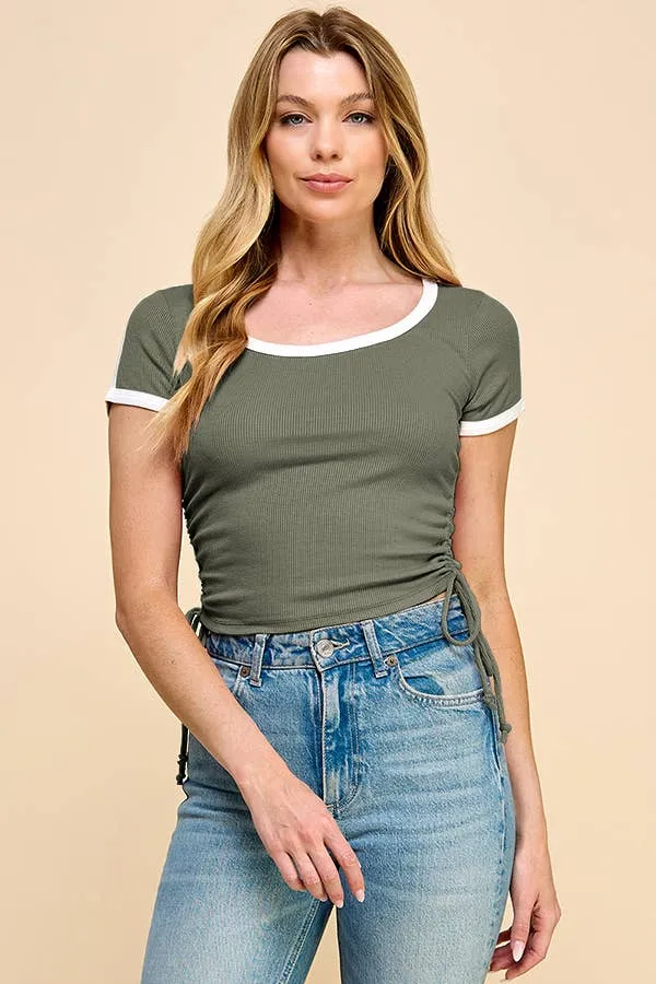 Short SLV Contrast Binding Ribbed Top sold by Heart & Hips product image thumbnail 5