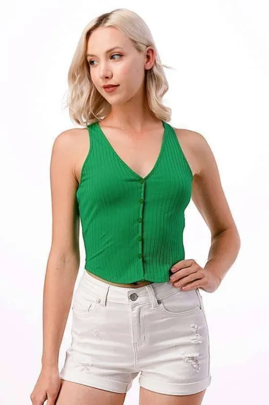 Button Down V-Neck Rib Tank Top sold by Heart & Hips