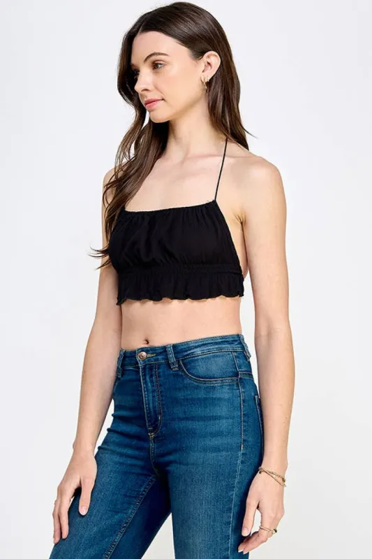 Open Back Tie Crop Woven Top sold by Heart & Hips