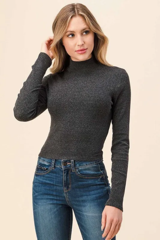 Mock Neck Rib Melange Long Sleeve Crop Top sold by Heart & Hips