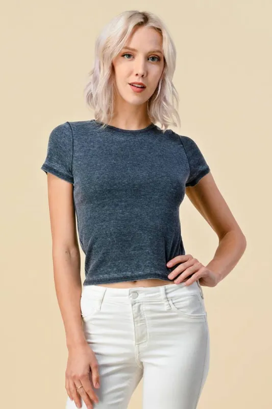 CREW NECK RIB BURNOUT SHORT SLEEVE TEE sold by Heart & Hips