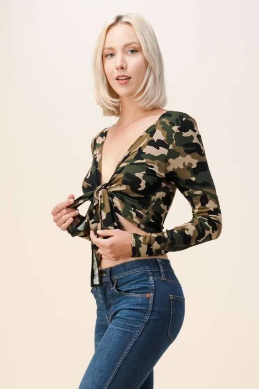 FONT TIE LONG SLEEVE CROP TOP sold by Heart & Hips