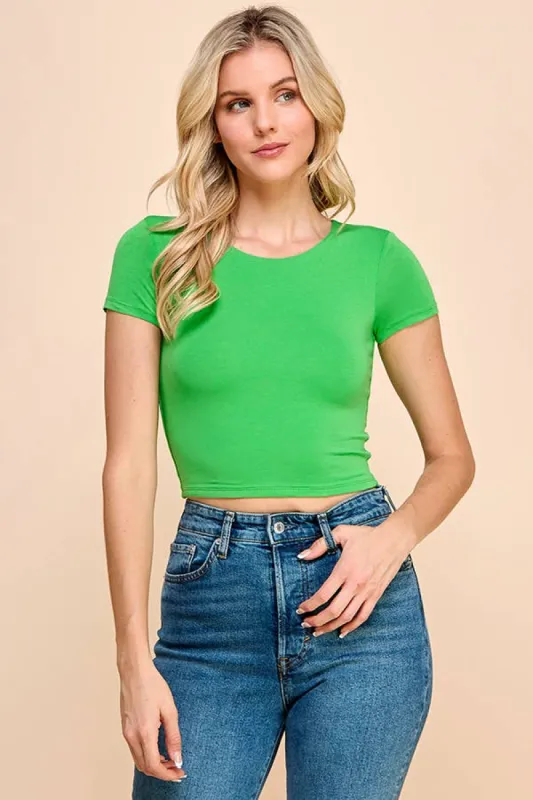 CREW NECK DOUBLE LAYERED CROP TOP sold by Heart & Hips