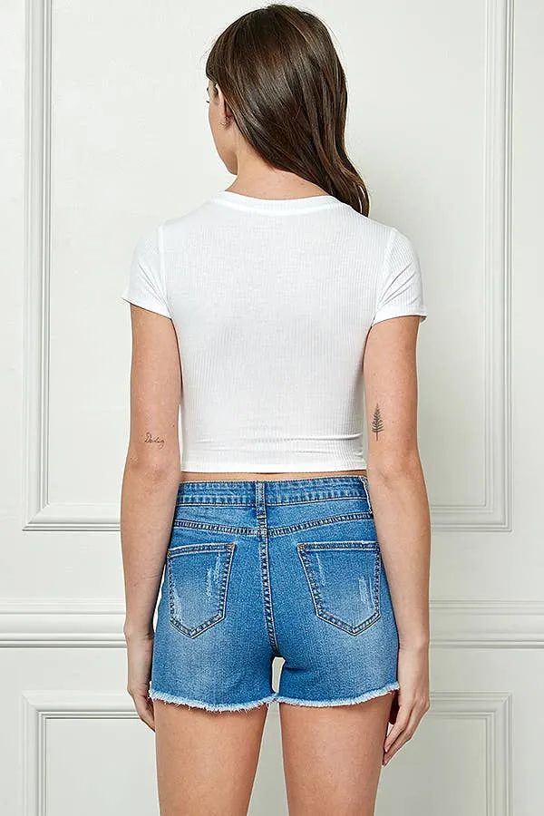 Round Neck Rib Short Sleeve Crop Tee sold by Heart & Hips product image thumbnail 3