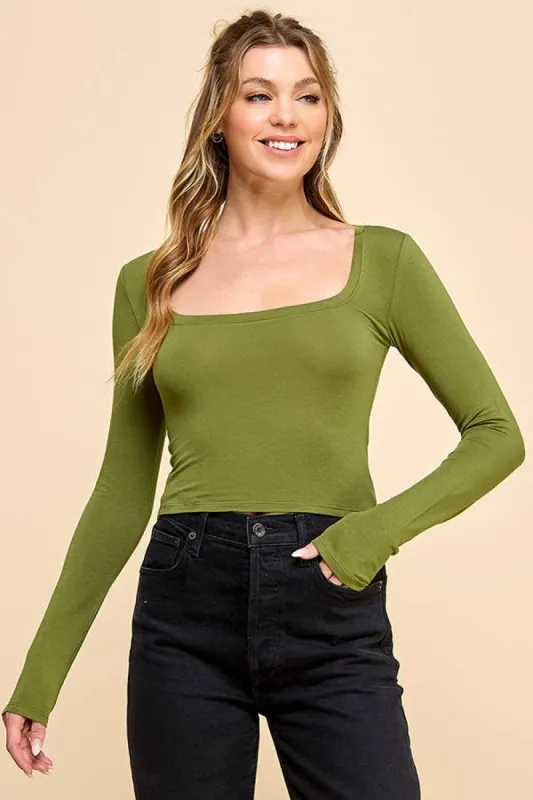 SQUARE NECK LONG SLEEVE CROP TOP sold by Heart & Hips