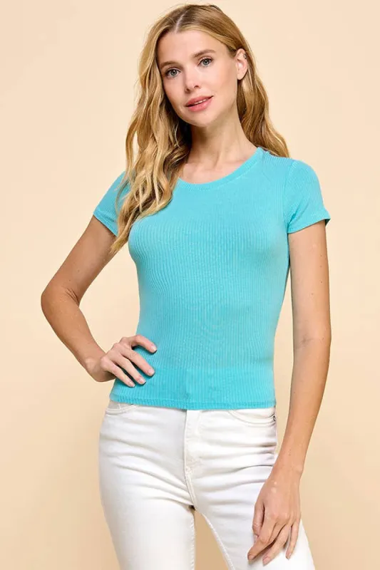 SHORTSLEEVE CREW NECK RIBBED TOP sold by Heart & Hips