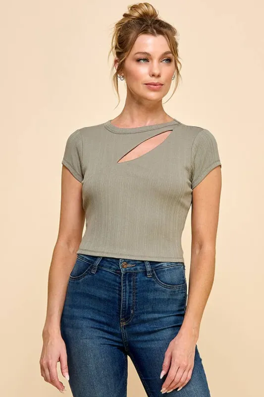 CUT OUT FRONT RIB SHORT SLEEVE TOP sold by Heart & Hips