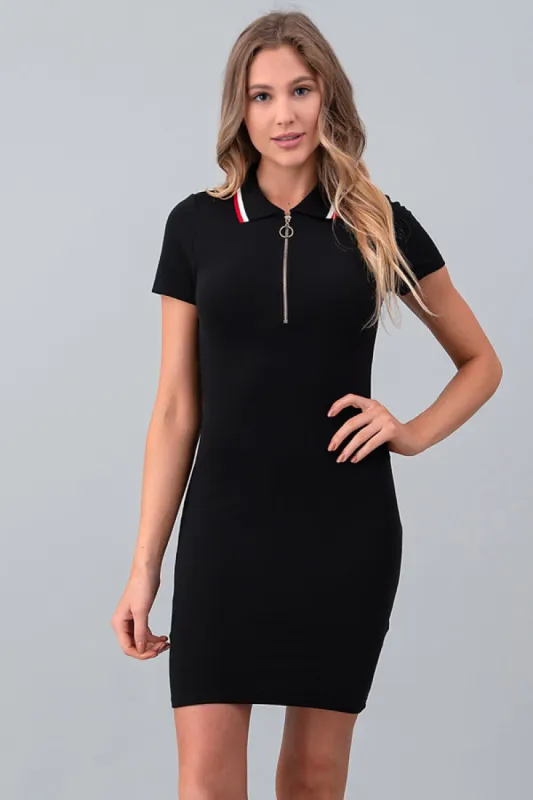 Zipper Contrast Collar Polo Dress sold by Heart & Hips