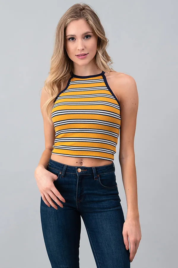 STRIPE CONTRAST BAND RIBBED CROP TANK sold by Heart & Hips product image thumbnail 4