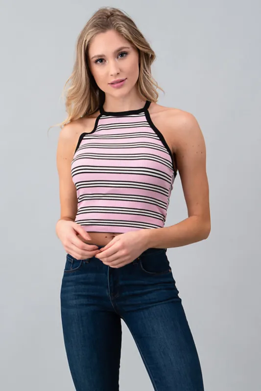 STRIPE CONTRAST BAND RIBBED CROP TANK sold by Heart & Hips