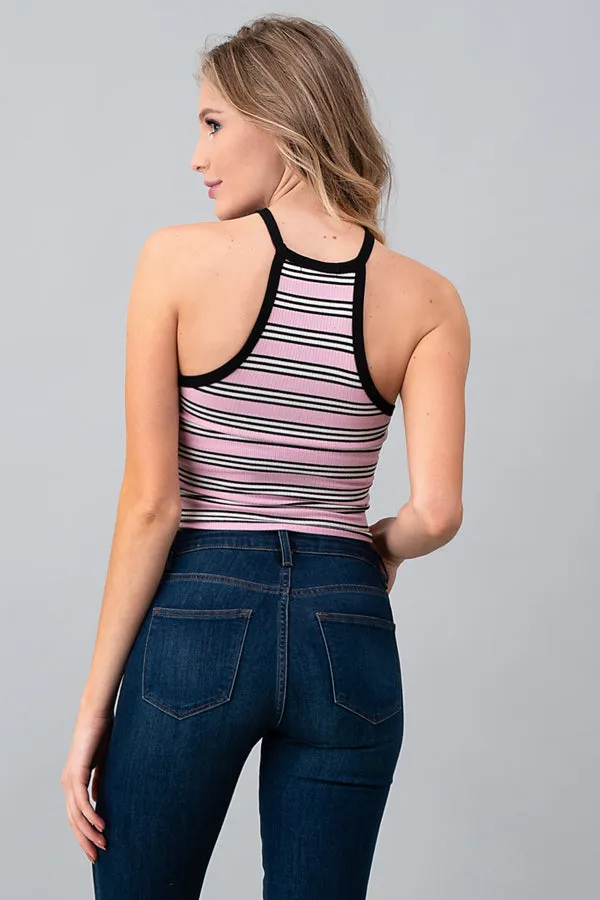 STRIPE CONTRAST BAND RIBBED CROP TANK sold by Heart & Hips product image thumbnail 2