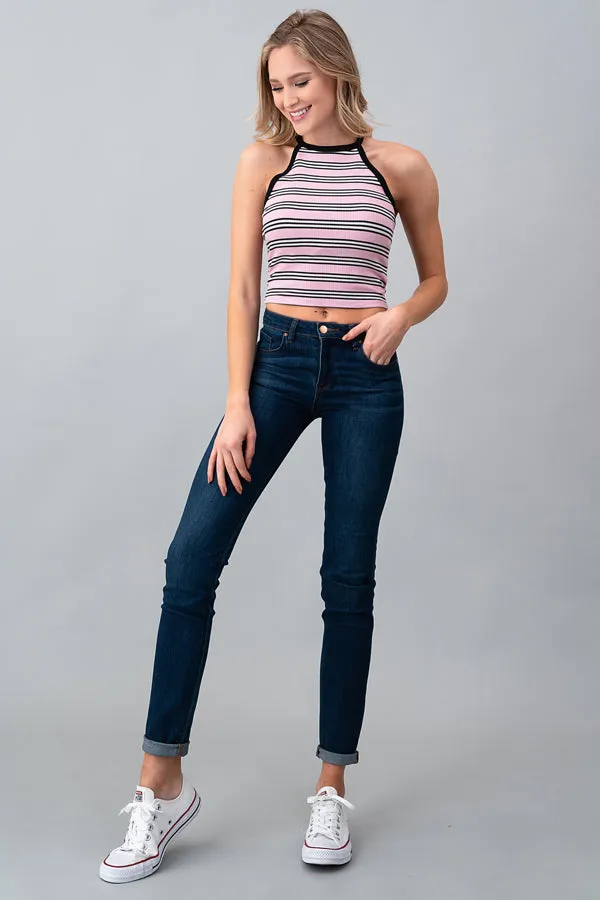 STRIPE CONTRAST BAND RIBBED CROP TANK sold by Heart & Hips product image thumbnail 3