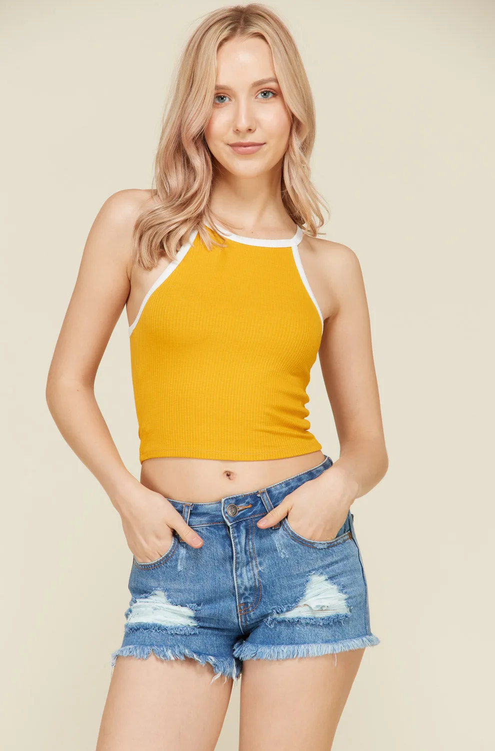 CONTRAST BAND RIBBED CROP TANK sold by Heart & Hips