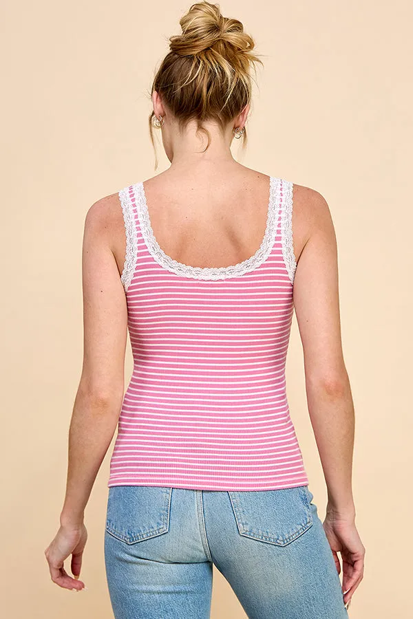 LACED RIB STRIPE TANK TOP WITH STITCH DETAIL sold by Heart & Hips product image thumbnail 3