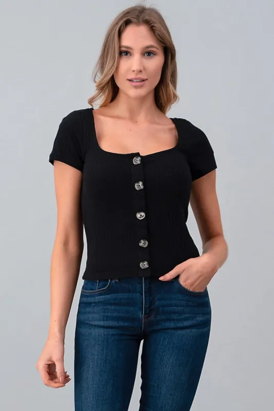 Buttondown Rib Crop Short Sleeve Top sold by Heart & Hips