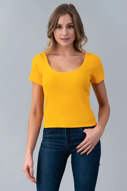 PICOT EDGESCOOP NECK SHORT SLEEVE TOP sold by Heart & Hips