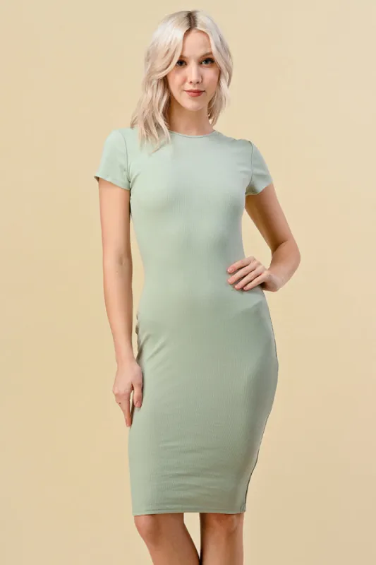 ROUND NECK SHORT SLEEVE RIB MIDI DRESS sold by Heart & Hips