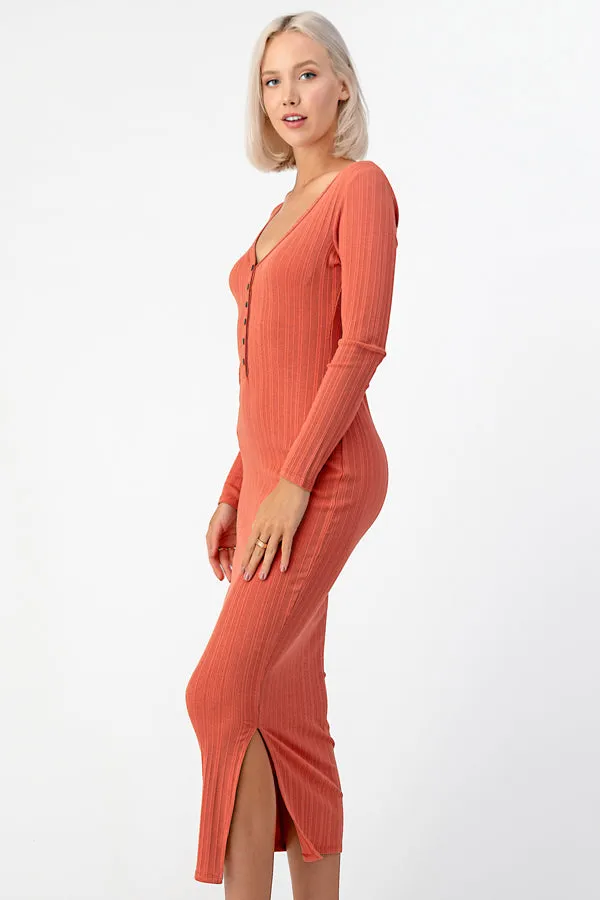 V-NECK HENLEY MAXI RIB DRESS sold by Heart & Hips product image thumbnail 2