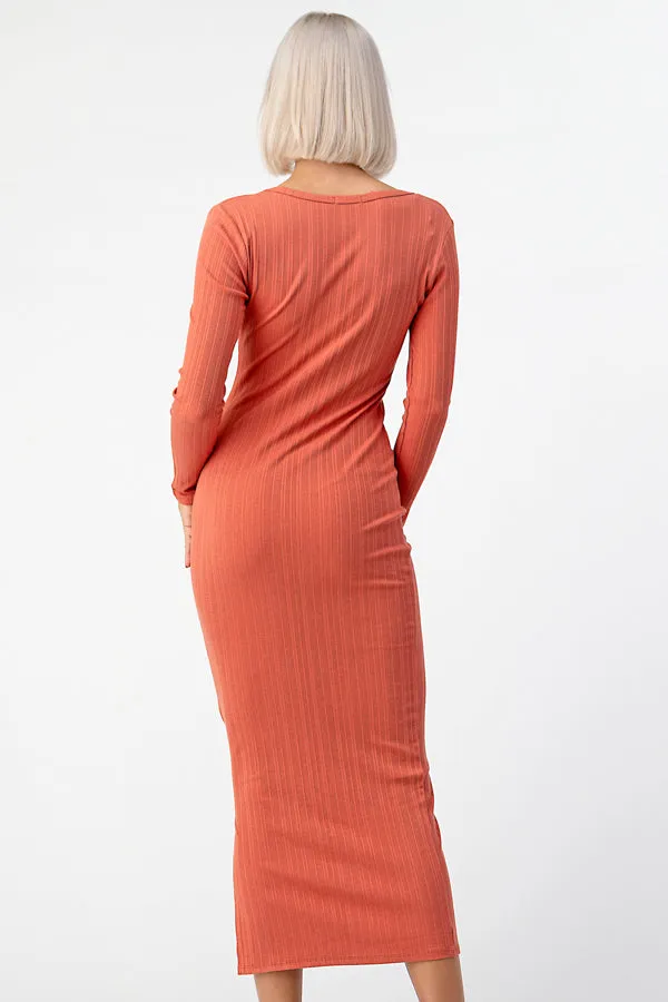V-NECK HENLEY MAXI RIB DRESS sold by Heart & Hips product image thumbnail 3