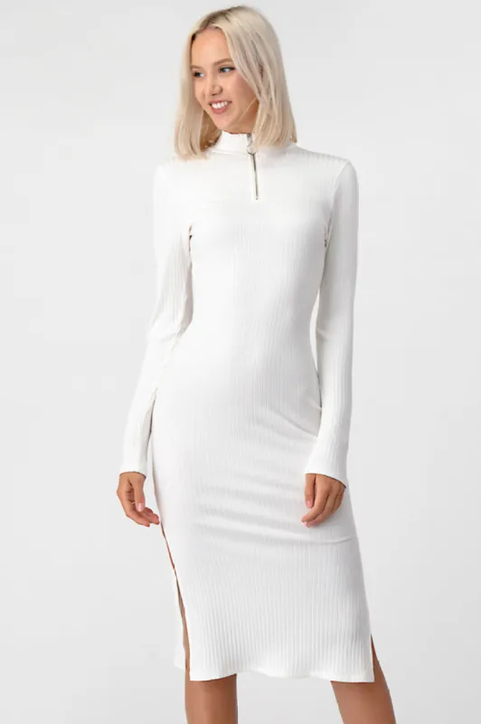 MOCK NECK FRONT ZIPPER WITH SIDE SLIT MIDI DRESS sold by Heart & Hips