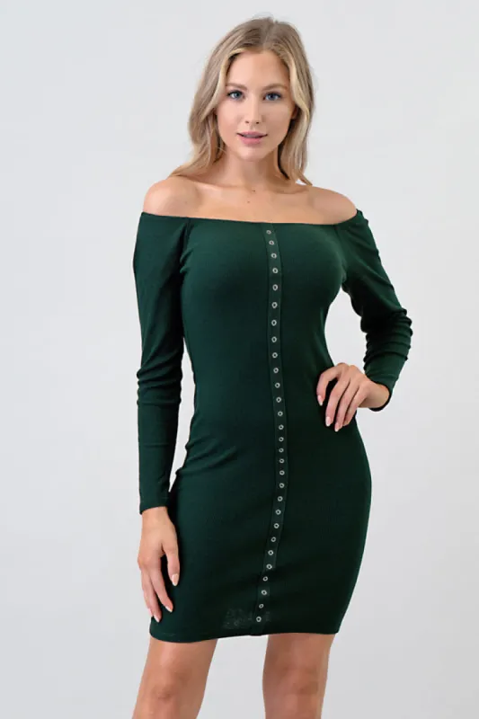 OFF SHOULDER SNAP BUTTON DRESS sold by Heart & Hips