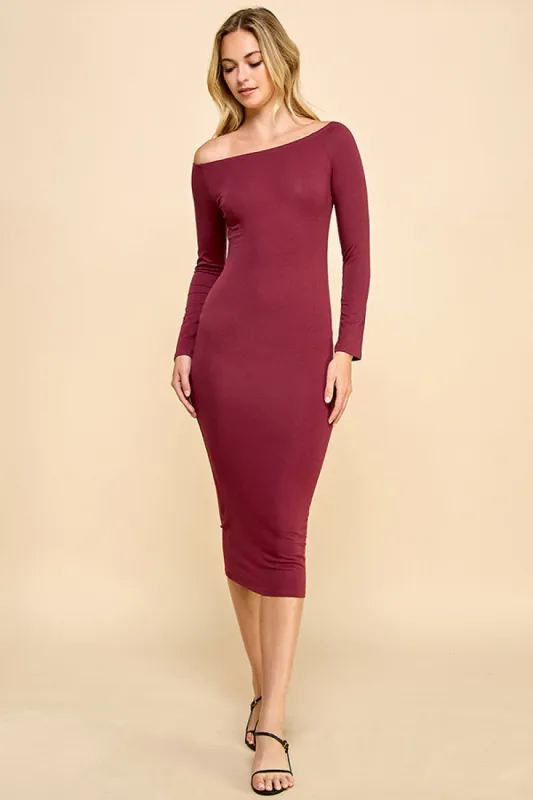 OFF SHOULDER LONG SLEEVE MIDI DRESS sold by Heart & Hips