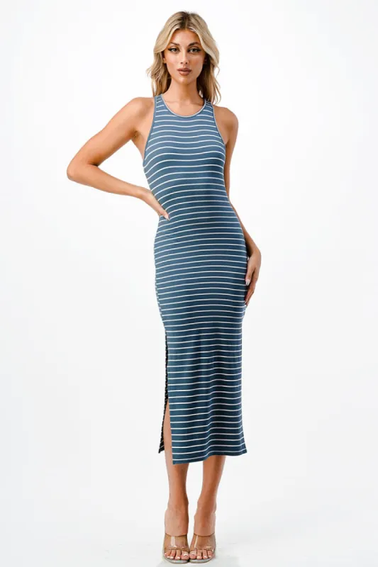 HIGH NECK Y/D STRIPE MIDI DRESS sold by Heart & Hips