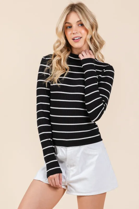 LONG SLEEVE MOCK NECK STRIPE TOP sold by Heart & Hips