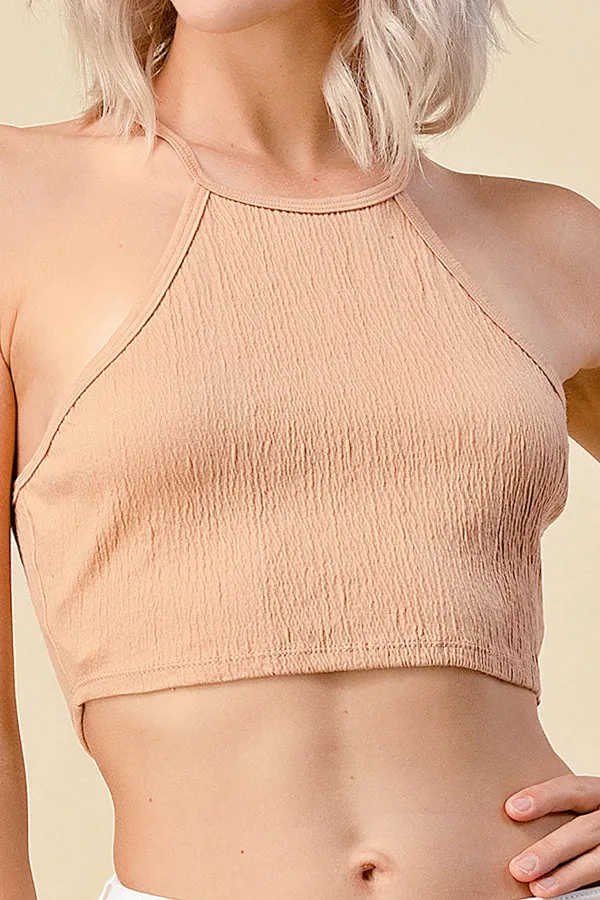 HIGH NECK SMOCKED JERSEY CROP TANK TOP sold by Heart & Hips product image thumbnail 2