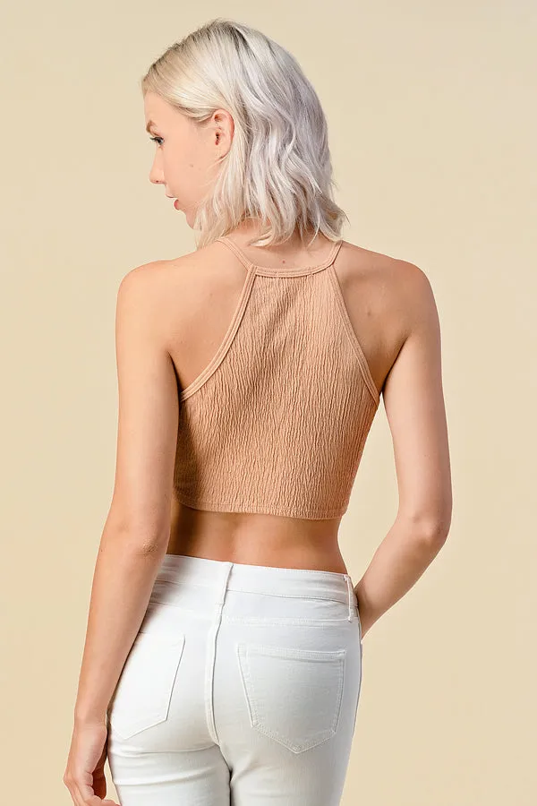 HIGH NECK SMOCKED JERSEY CROP TANK TOP sold by Heart & Hips product image thumbnail 4