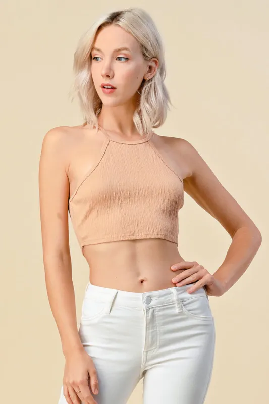 HIGH NECK SMOCKED JERSEY CROP TANK TOP sold by Heart & Hips