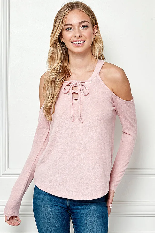 FRONT LACE UP CUT EDGE DETAIL TOP sold by Heart & Hips