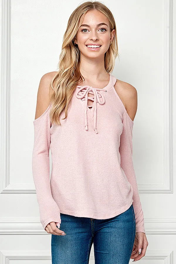 FRONT LACE UP CUT EDGE DETAIL TOP sold by Heart & Hips product image thumbnail 2